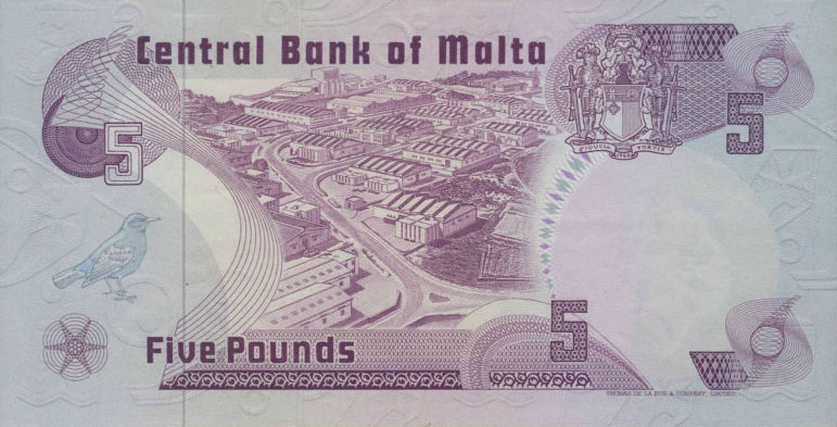 Back of Malta p35a: 5 Lira from 1979