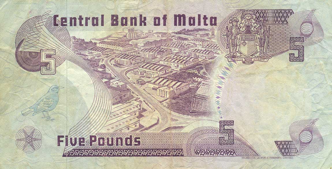Back of Malta p35b: 5 Lira from 1979