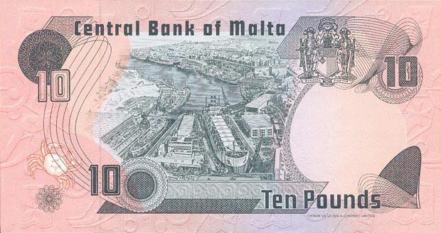 Back of Malta p36b: 10 Lira from 1979