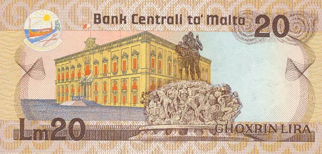 Back of Malta p40a: 20 Lira from 1986