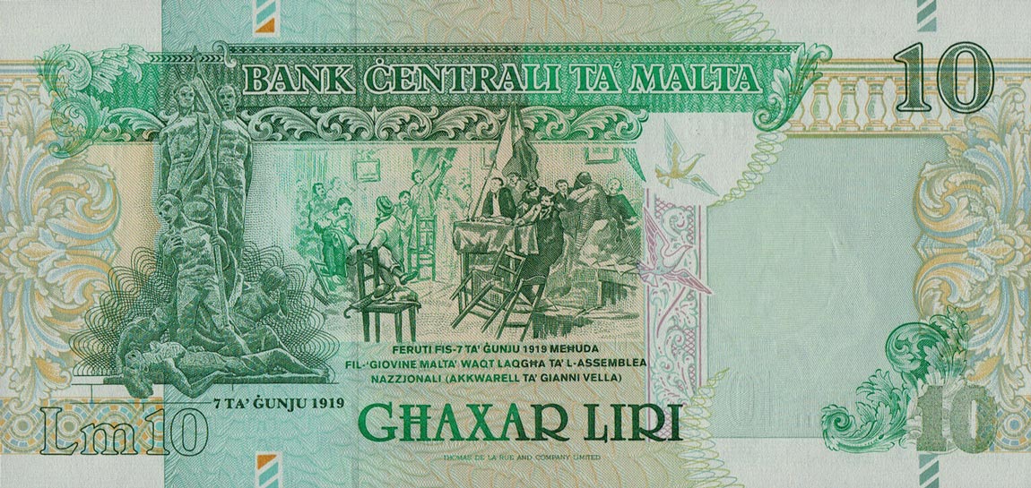 Back of Malta p51: 10 Lira from 2000