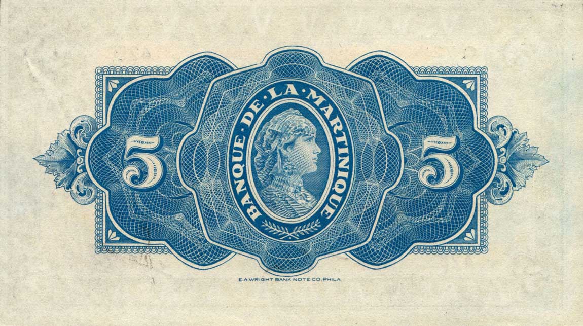 Back of Martinique p16b: 5 Francs from 1942