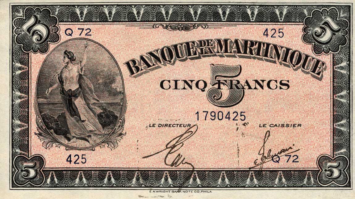 Front of Martinique p16b: 5 Francs from 1942
