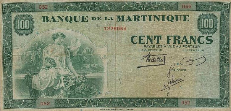 Front of Martinique p19a: 100 Francs from 1942