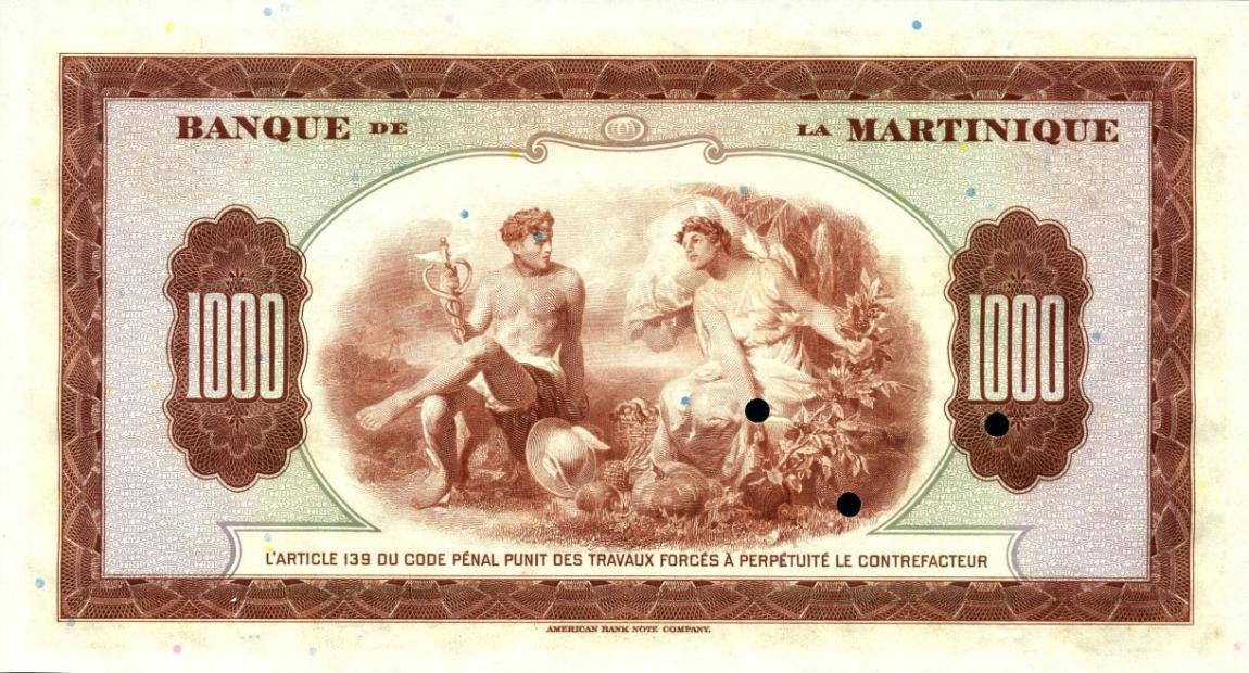 Back of Martinique p21s: 1000 Francs from 1942