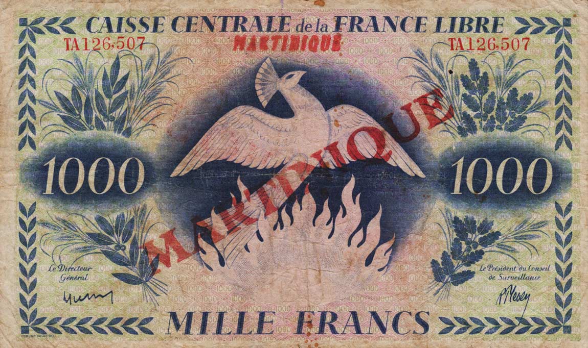 Front of Martinique p22c: 1000 Francs from 1941