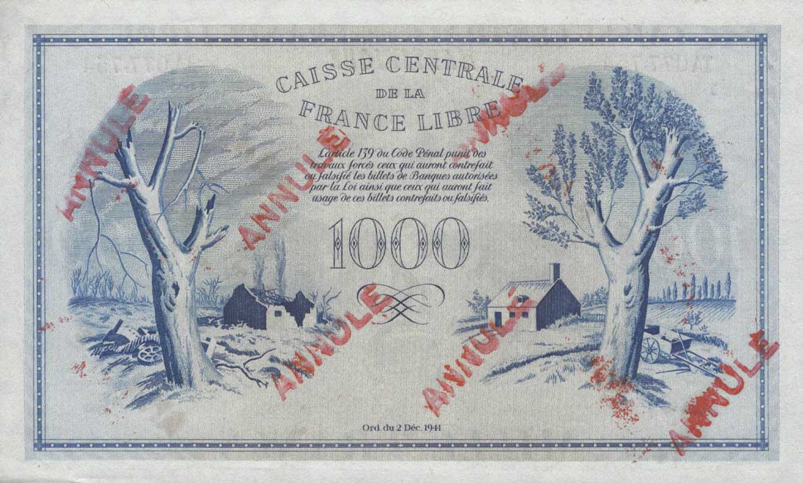 Back of Martinique p22s: 1000 Francs from 1941