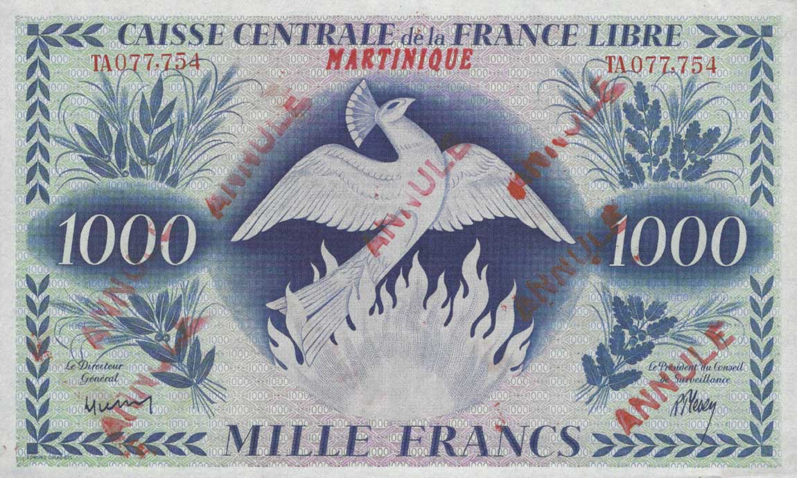Front of Martinique p22s: 1000 Francs from 1941