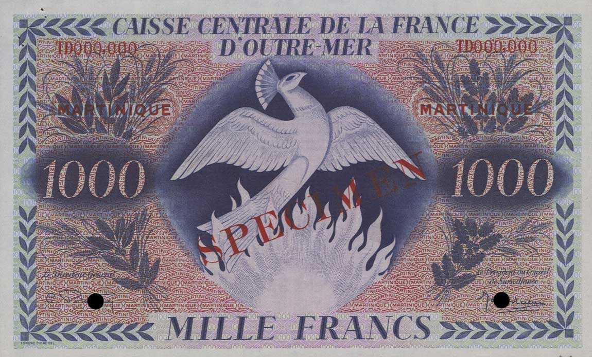 Front of Martinique p26s: 1000 Francs from 1944