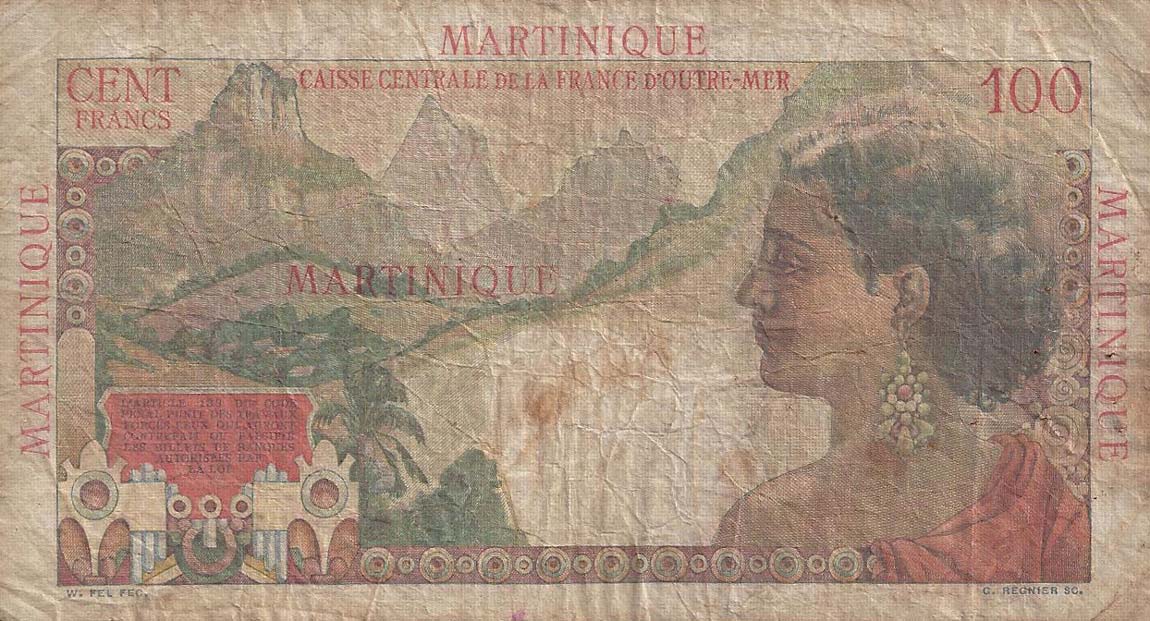 Back of Martinique p31a: 100 Francs from 1947