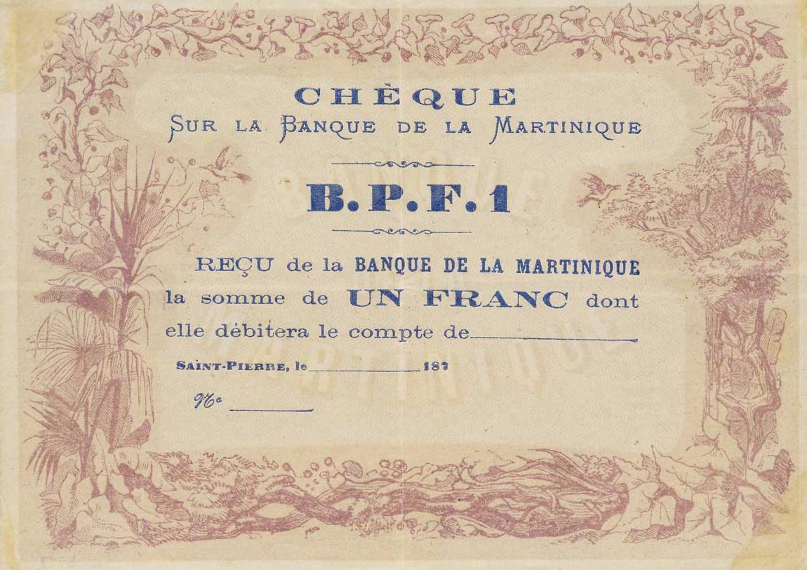 Front of Martinique p5A: 1 Franc from 1870