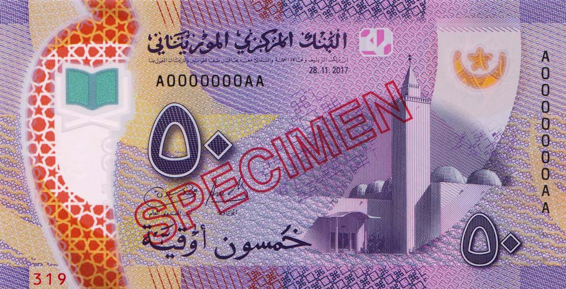 Front of Mauritania p22s: 50 Ouguiya from 2017