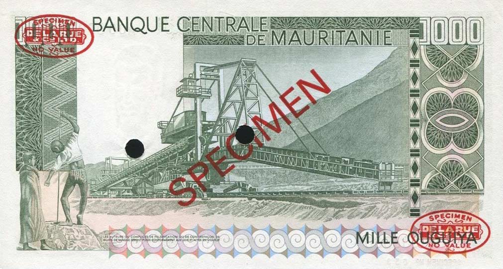 Back of Mauritania p3Cs: 1000 Ouguiya from 1977