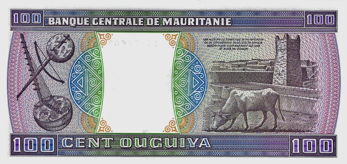Back of Mauritania p4c: 100 Ouguiya from 1985