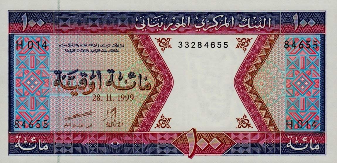 Front of Mauritania p4i: 100 Ouguiya from 1999