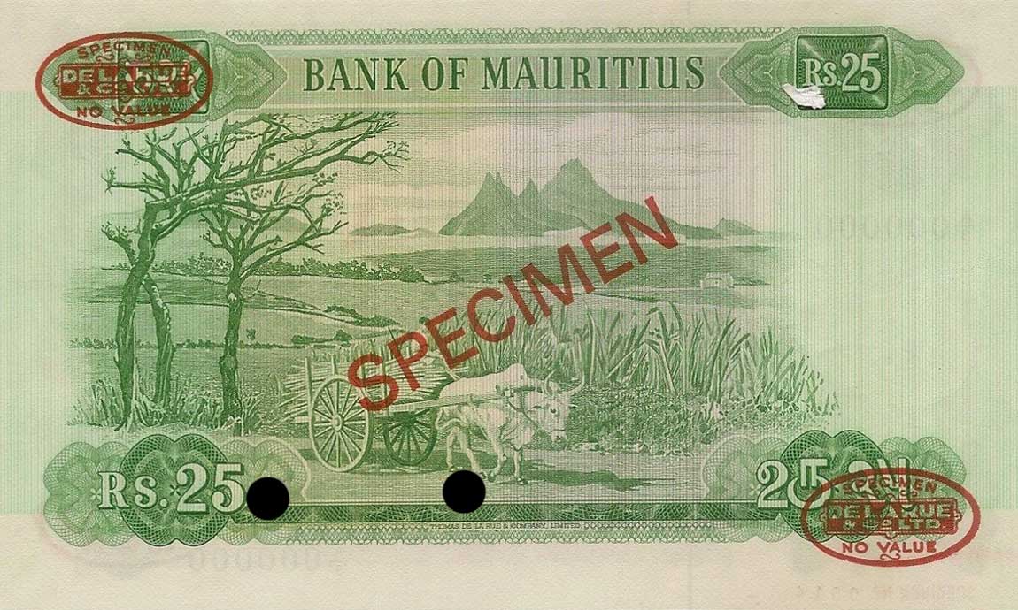 Back of Mauritius p32s: 25 Rupees from 1967