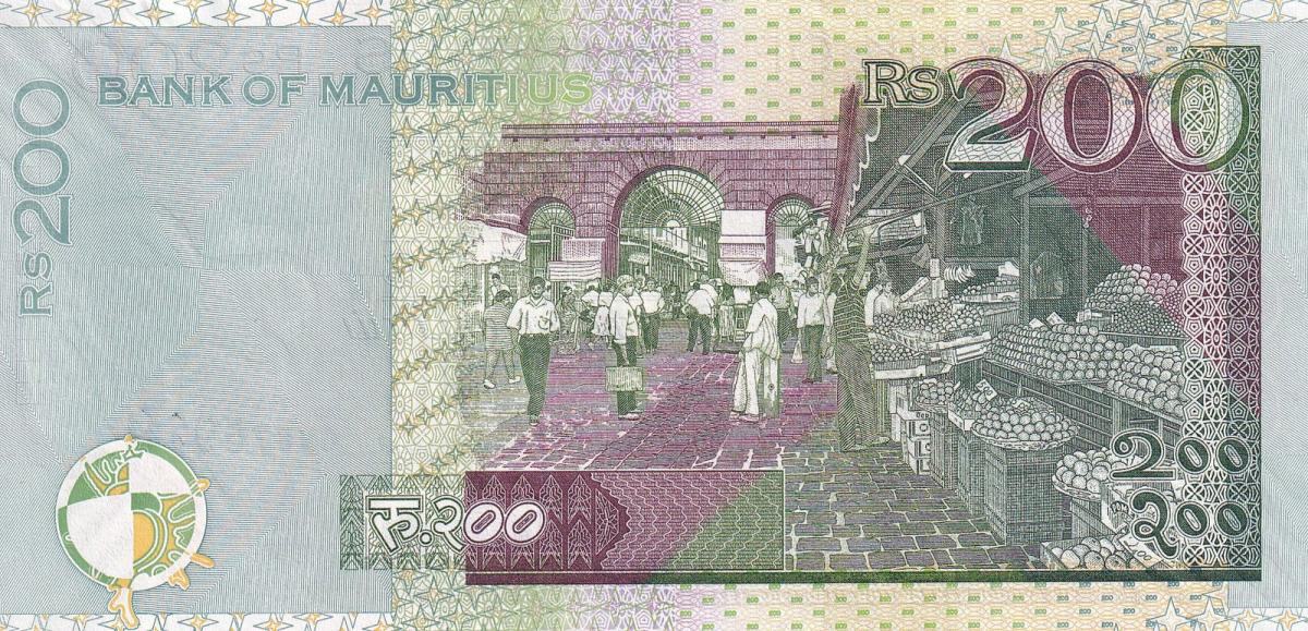 Back of Mauritius p61c: 200 Rupees from 2022