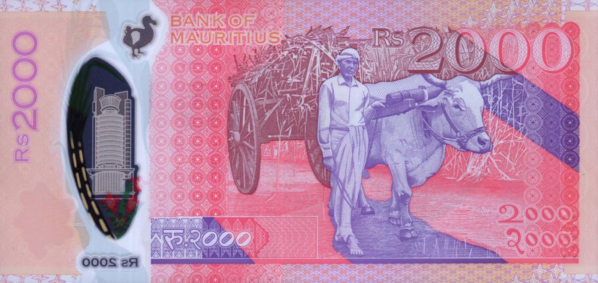 Back of Mauritius p68b: 2000 Rupees from 2022