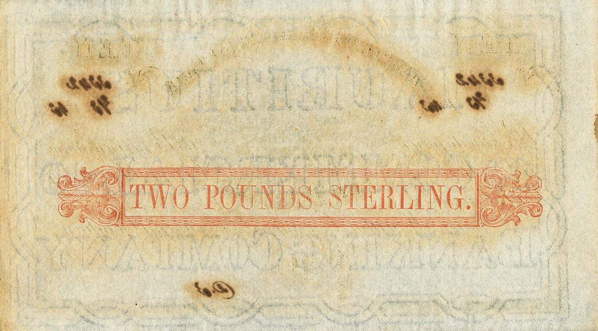 Back of Mauritius pS122r: 10 Dollars from 1843