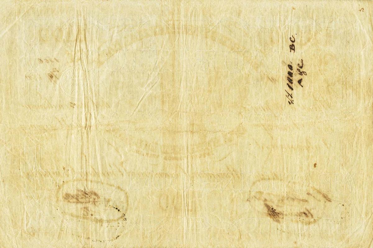 Back of Mauritius pS127a: 100 Dollars from 1839