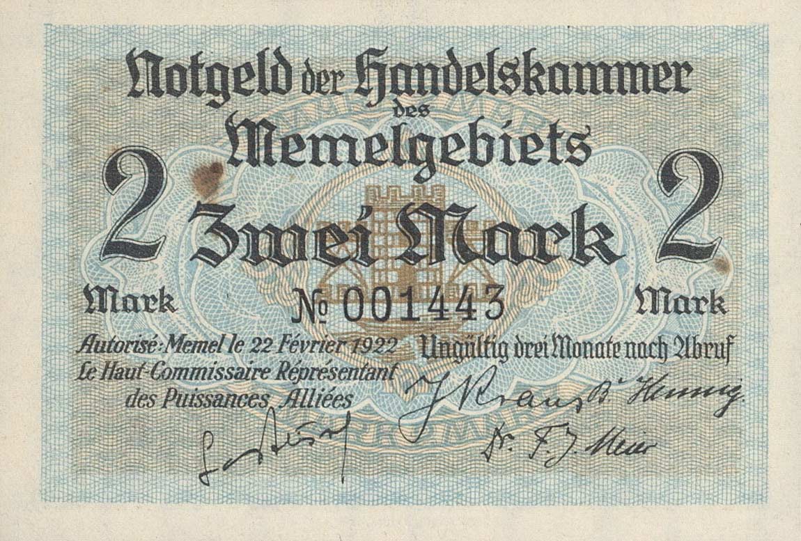 Front of Memel p3a: 2 Mark from 1922