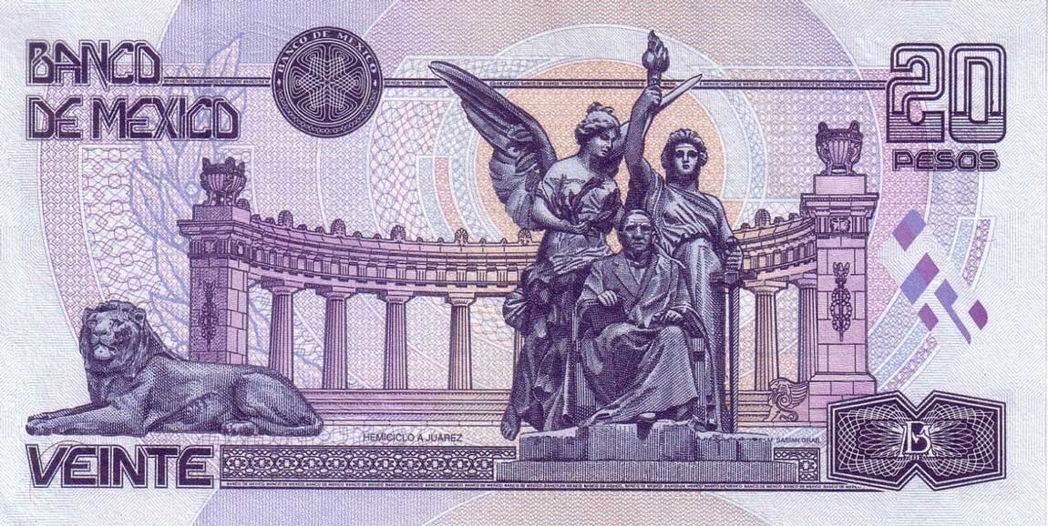 Back of Mexico p106b: 20 Pesos from 1996