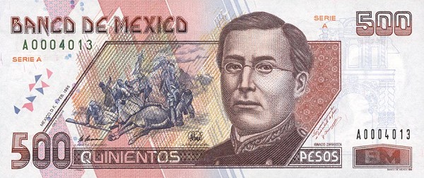 Front of Mexico p110a: 500 Pesos from 1995