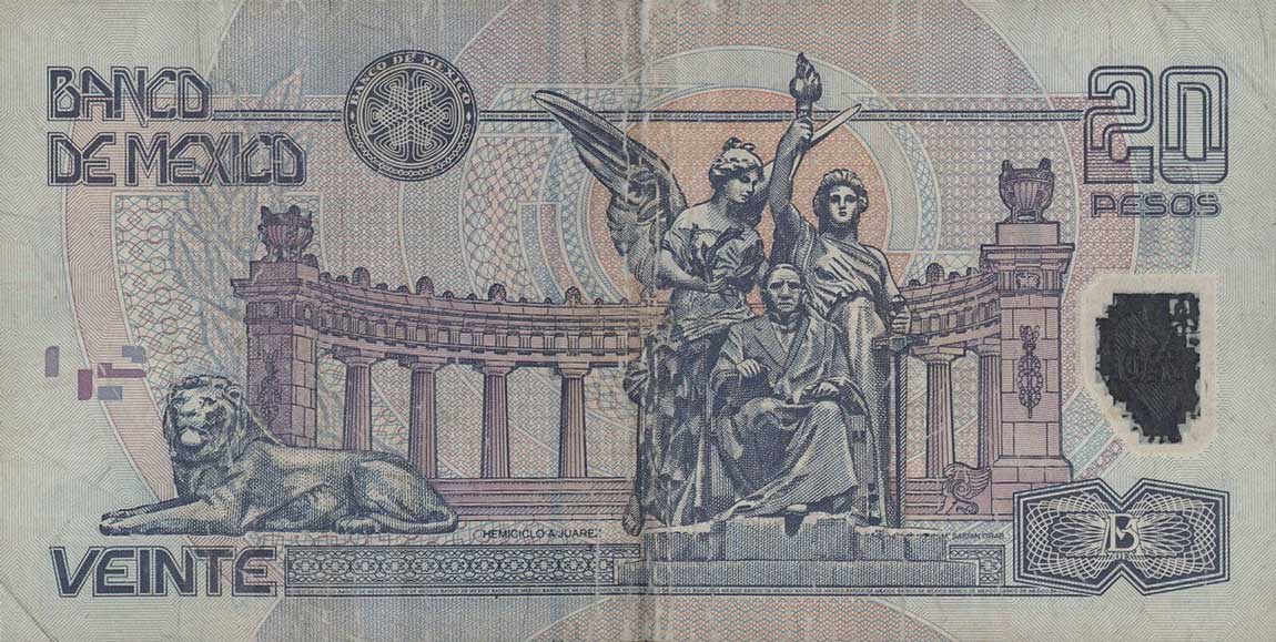 Back of Mexico p116b: 20 Pesos from 2001