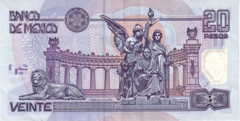 Back of Mexico p116f: 20 Pesos from 2006
