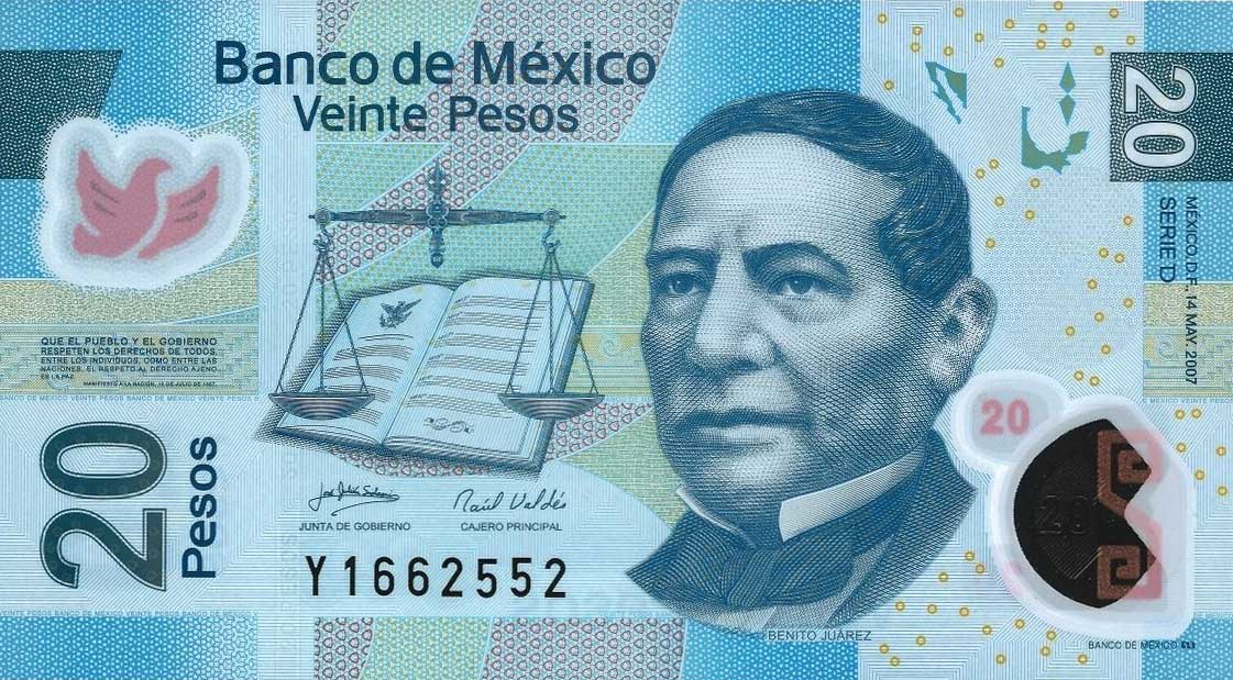 Front of Mexico p122d: 20 Pesos from 2007