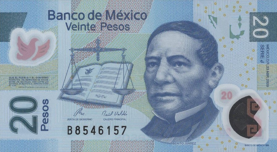 Front of Mexico p122k: 20 Pesos from 2009
