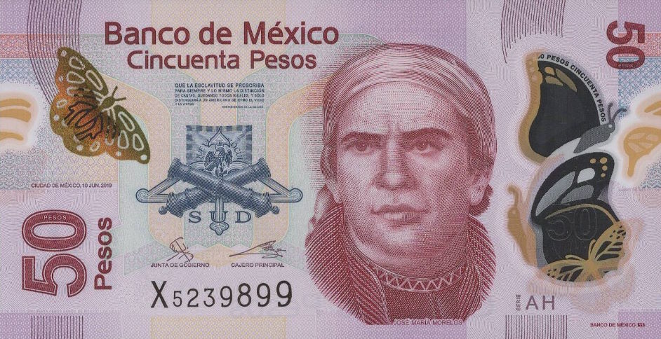 Front of Mexico p123Aah: 50 Pesos from 2019