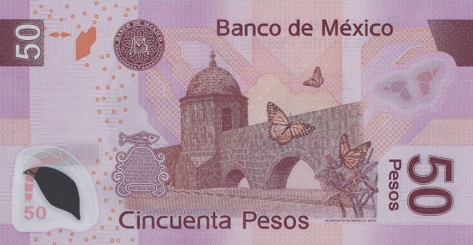 Back of Mexico p123j: 50 Pesos from 2008