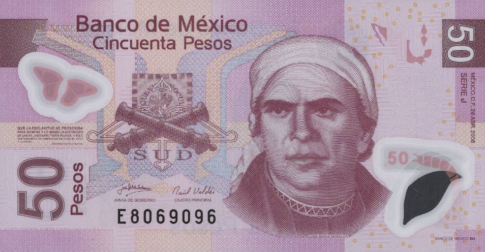 Front of Mexico p123j: 50 Pesos from 2008