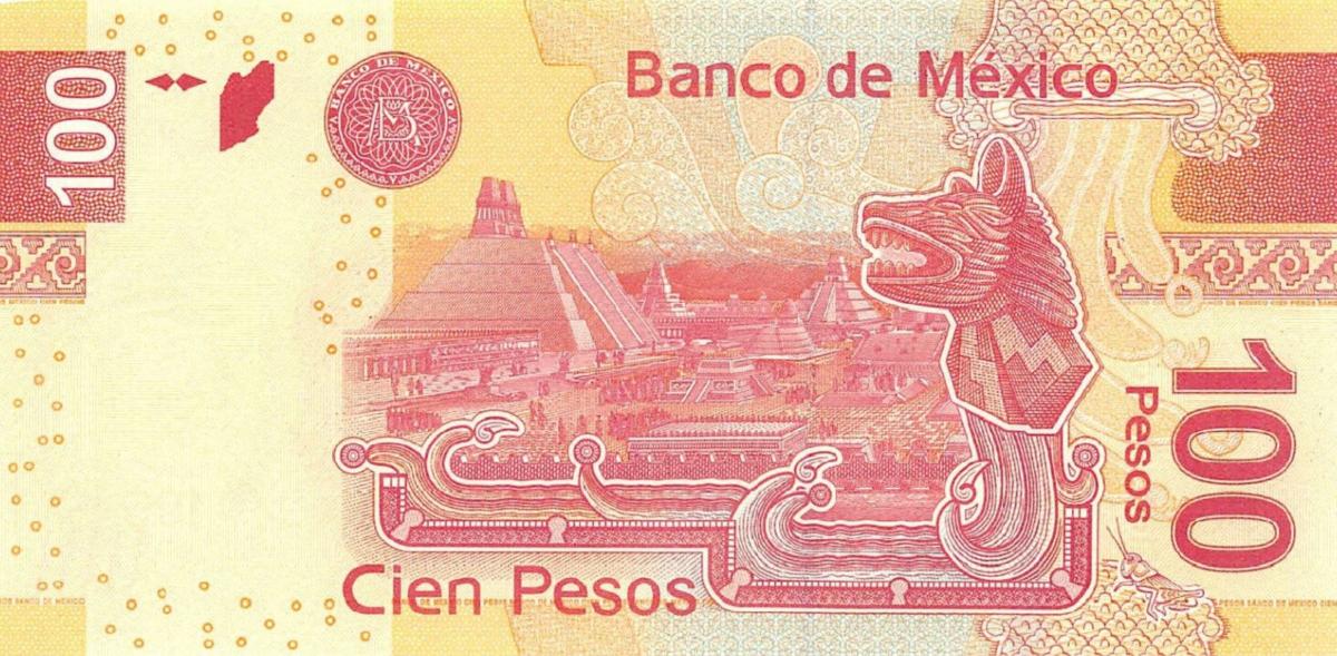 Back of Mexico p124an: 100 Pesos from 2014