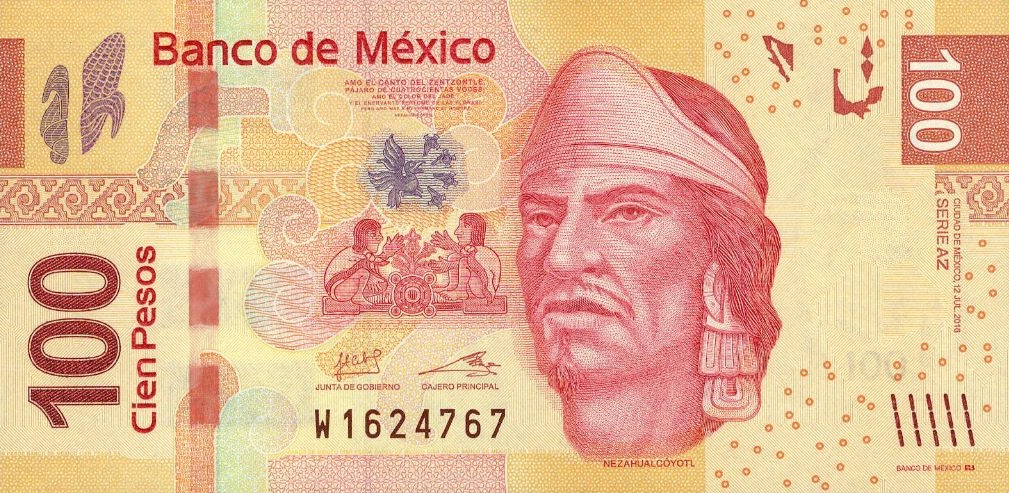 Front of Mexico p124az: 100 Pesos from 2016