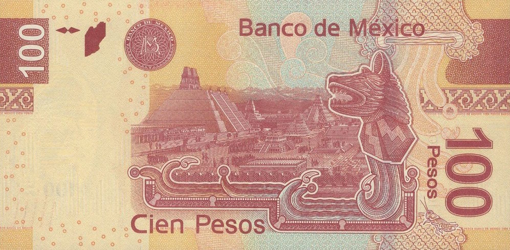 Back of Mexico p124c: 100 Pesos from 2009