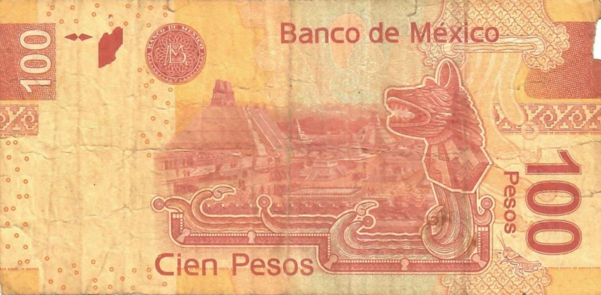 Back of Mexico p124g: 100 Pesos from 2009