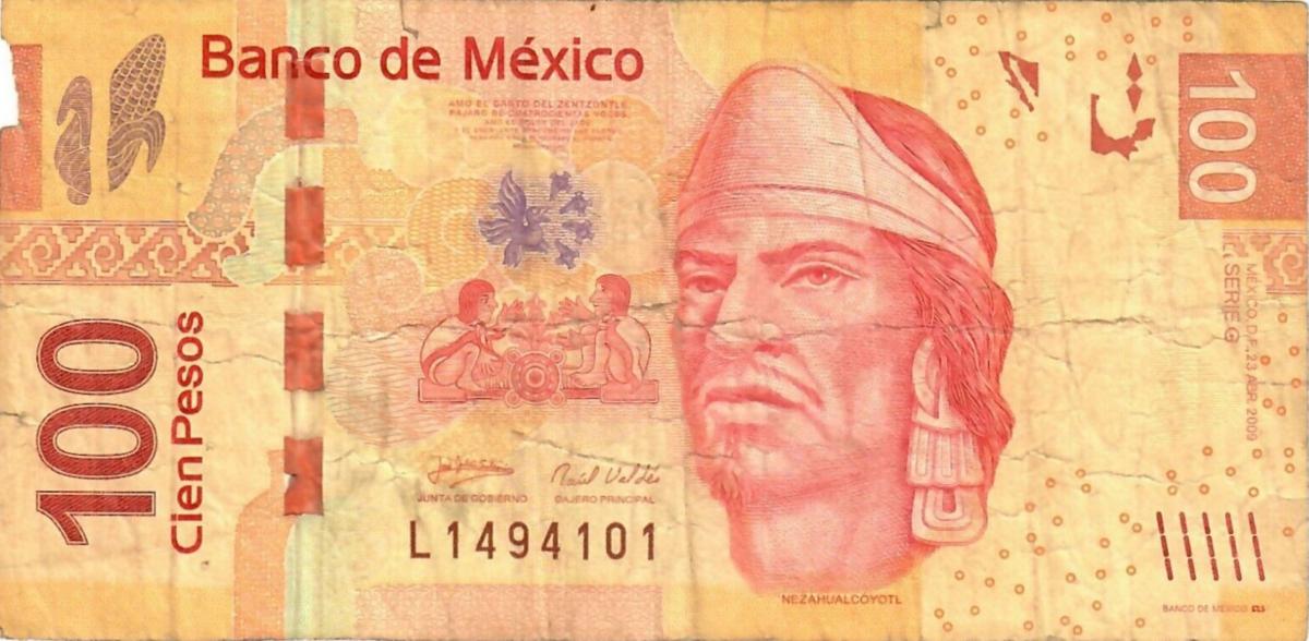 Front of Mexico p124g: 100 Pesos from 2009