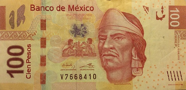 Front of Mexico p124p: 100 Pesos from 2012