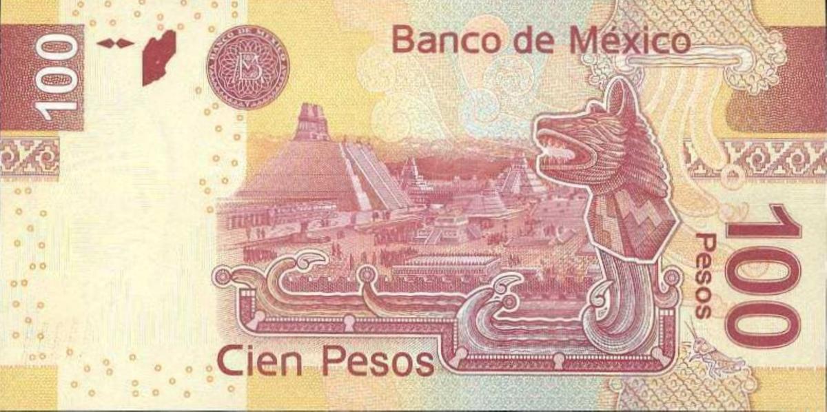 Back of Mexico p124r: 100 Pesos from 2012