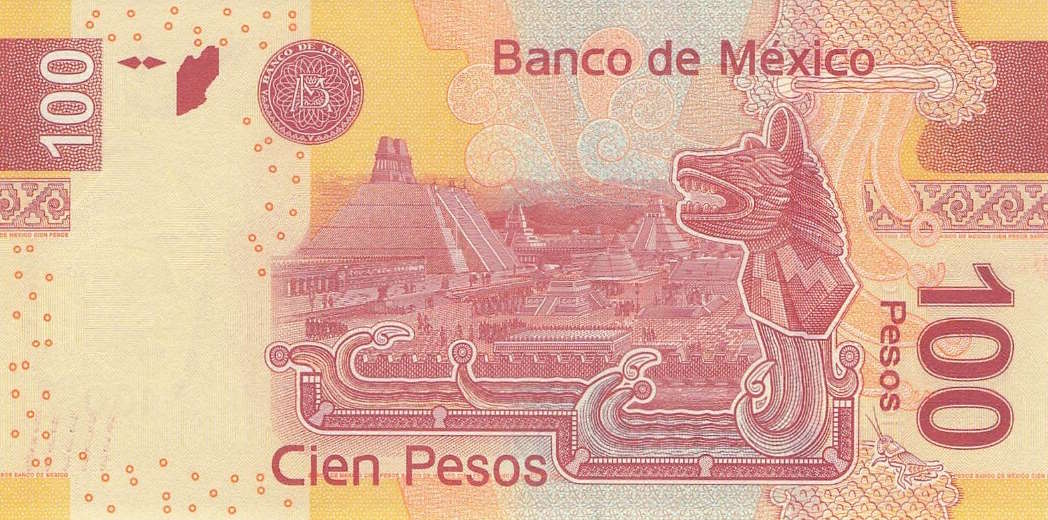 Back of Mexico p124w: 100 Pesos from 2012