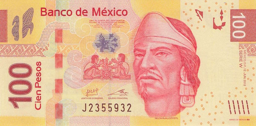 Front of Mexico p124w: 100 Pesos from 2012