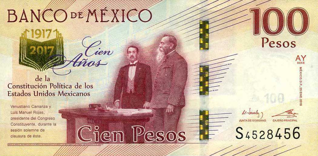 Front of Mexico p130a: 100 Pesos from 2016