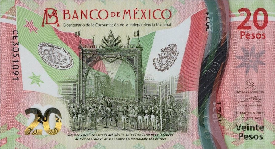 Front of Mexico p136b: 20 Pesos from 2022