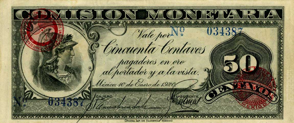 Front of Mexico p16: 50 Centavos from 1920