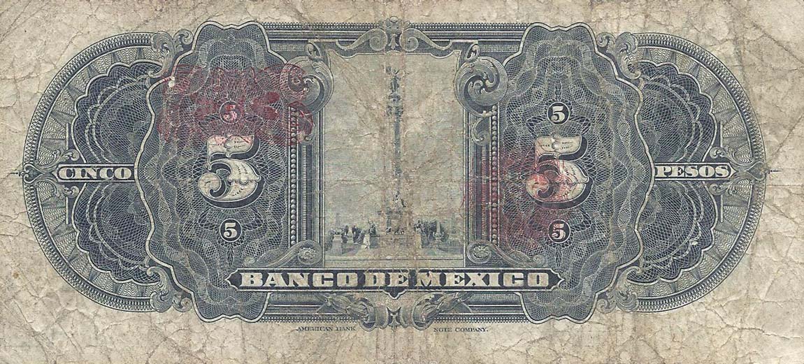 Back of Mexico p21a: 5 Pesos from 1925