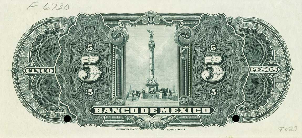 Back of Mexico p21s: 5 Pesos from 1925