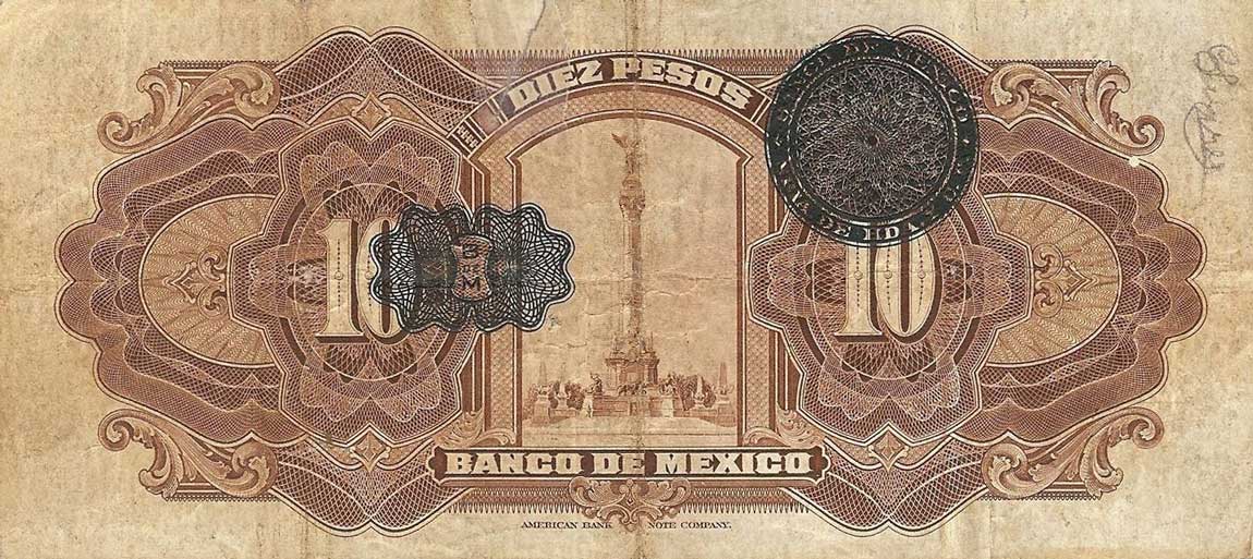 Back of Mexico p22b: 10 Pesos from 1931