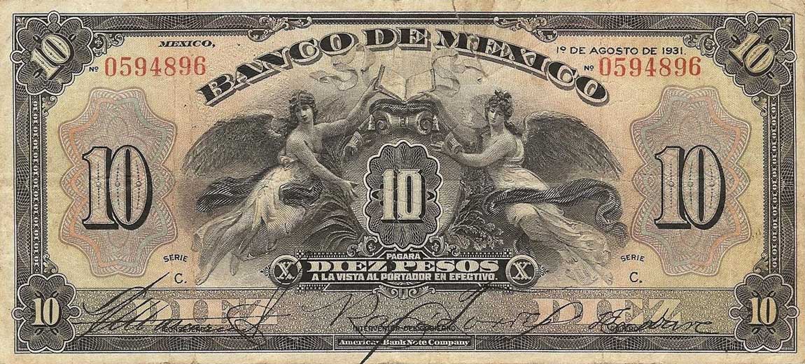 Front of Mexico p22b: 10 Pesos from 1931